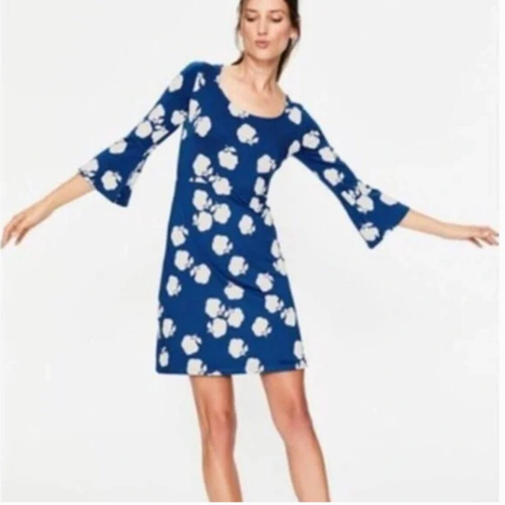 Boden Miriam Jersey Tunic Bell 3/4 Sleeve Floral, Above Knee Length Dress Sz 10L